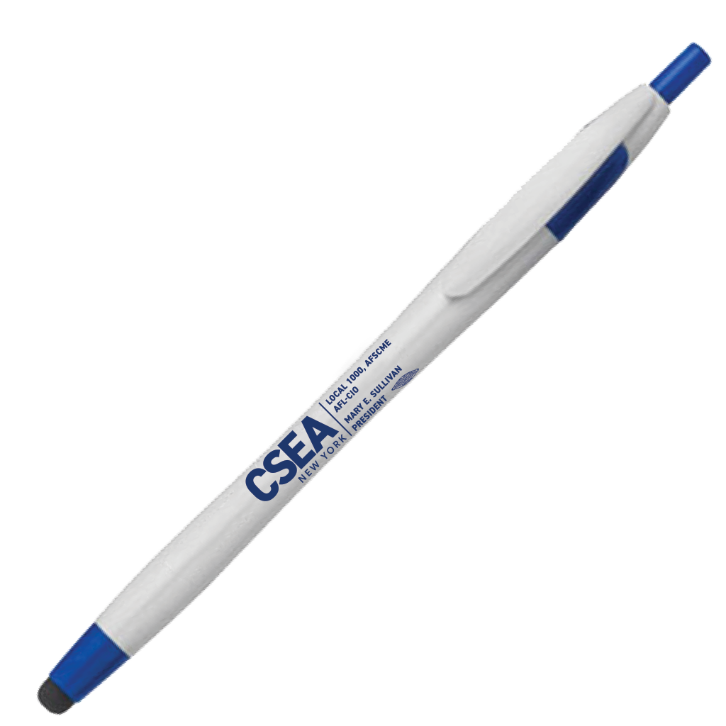 New! White Barrel Stylus Pen with Blue Accents