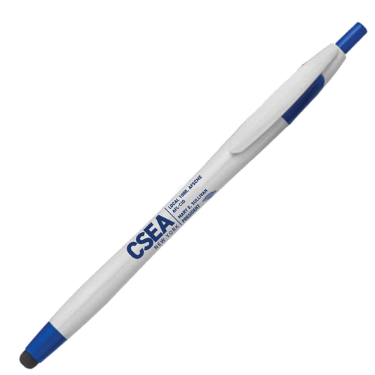 New! White Barrel Stylus Pen with Blue Accents
